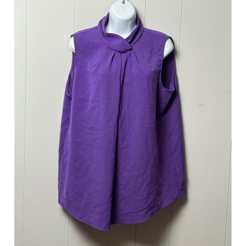 Ellen Tracy Women's Purple Sleeveless High Twist Neck Pleated Blouse Top Size XL